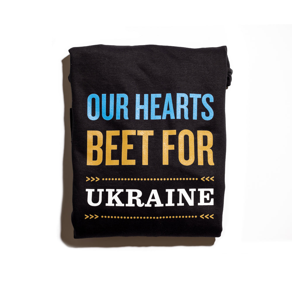 Bundle Up with Veselka- Hoodie backside. Our hearts beet for Ukraine artwork