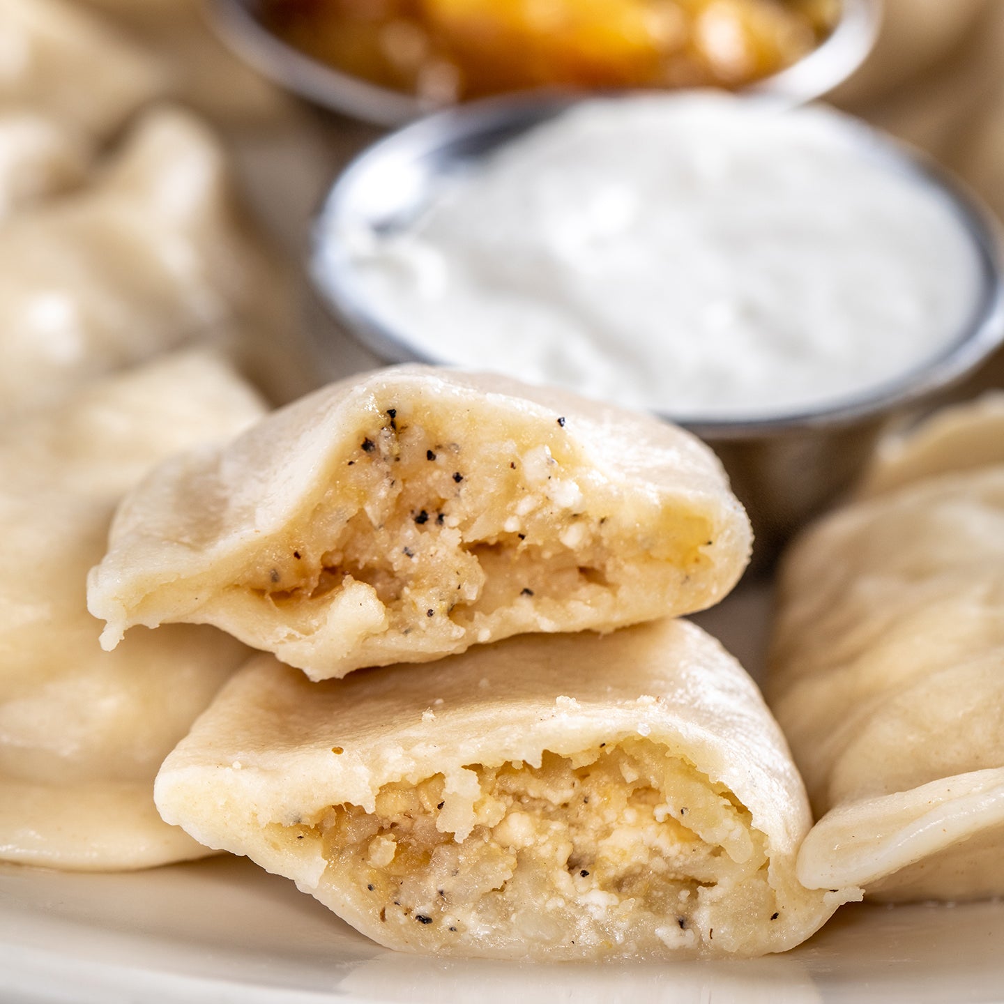 Potaot pierogi cut open 